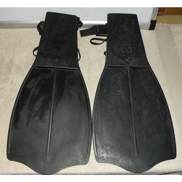 Caddis Fins Float Tube Flippers Adjustable Heel Lace Up Adult Black Snorkeling - Picture 2 of 2